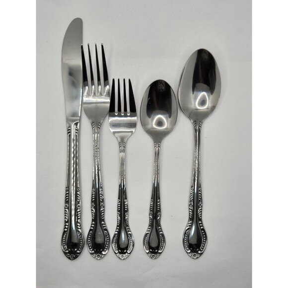 Vintage Stainless Flatware Spoon Knife Fork Columbia Japan Beaded Edge Set of 20 - Picture 2 of 10